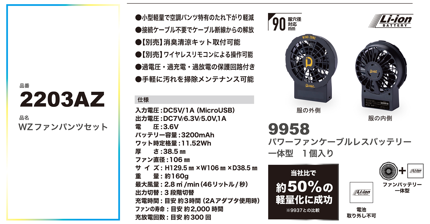 DiVaiZ・WZファンパンツセット・2203AZ-804-M－ワークサポート