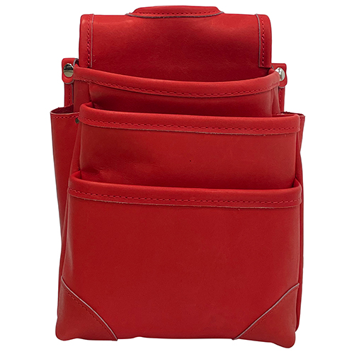 コヅチ・革製腰袋3段 レッド・CHS-06R－収納用品・メーカー腰袋サック