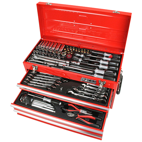 赤いスチール工具入れ　　上下セット SK11・整備工具セット レッド・SST-16133RE－作業工具・ソケット